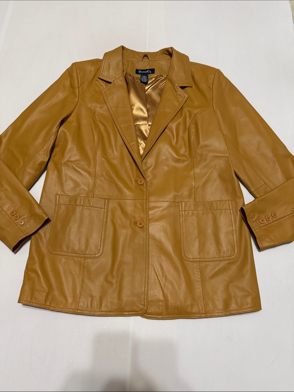 Denim&Co. Women's Tan Caramel Leather Blazer Jacket L